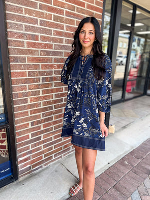 ENTRO INC Women's Dresses Botanical Print ¾ Sleeve Dress || David's Clothing