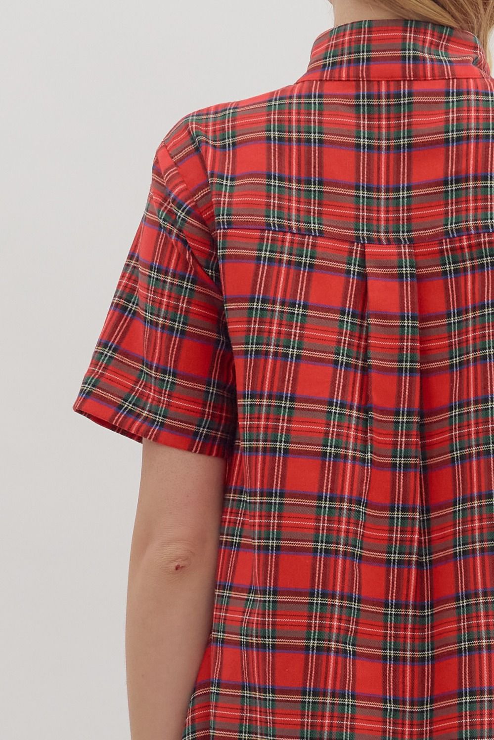 ENTRO INC Women's Dresses Christmas Plaid Short Sleeve Mini Dress