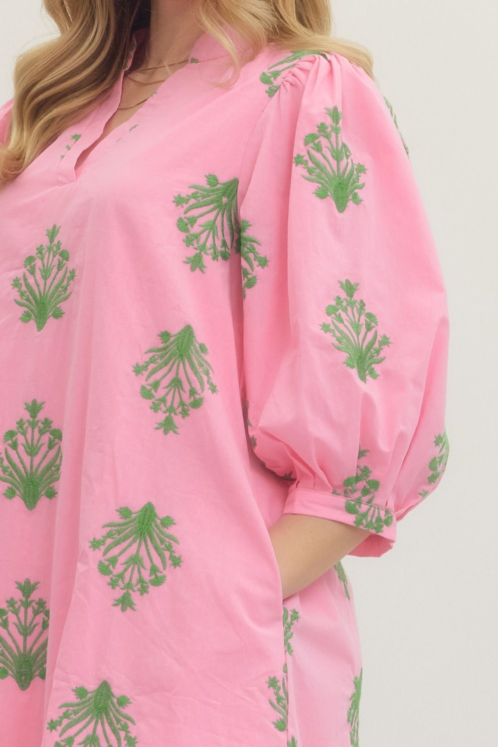 ENTRO INC Women's Dresses Embroidered 3/4 Puff Sleeve Mini Dress