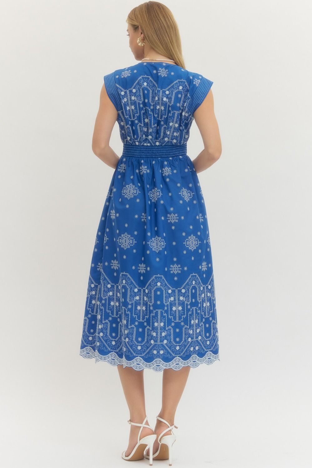 ENTRO INC Women's Dresses Embroidered Cap Sleeve Midi Dress
