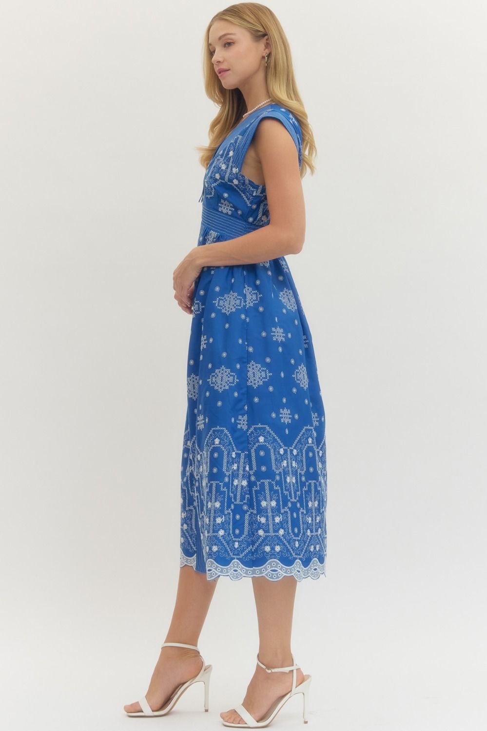 ENTRO INC Women's Dresses Embroidered Cap Sleeve Midi Dress