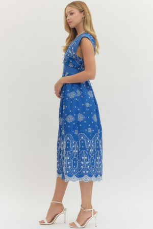 ENTRO INC Women's Dresses Embroidered Cap Sleeve Midi Dress