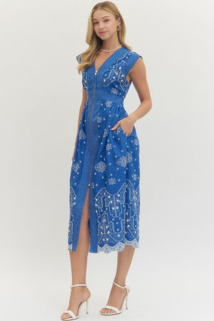 ENTRO INC Women's Dresses Embroidered Cap Sleeve Midi Dress