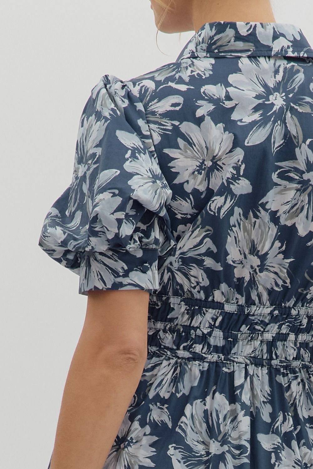 ENTRO INC Women's Dresses Floral Pattern Cuff Band Short Puff Sleeve Midi Dress