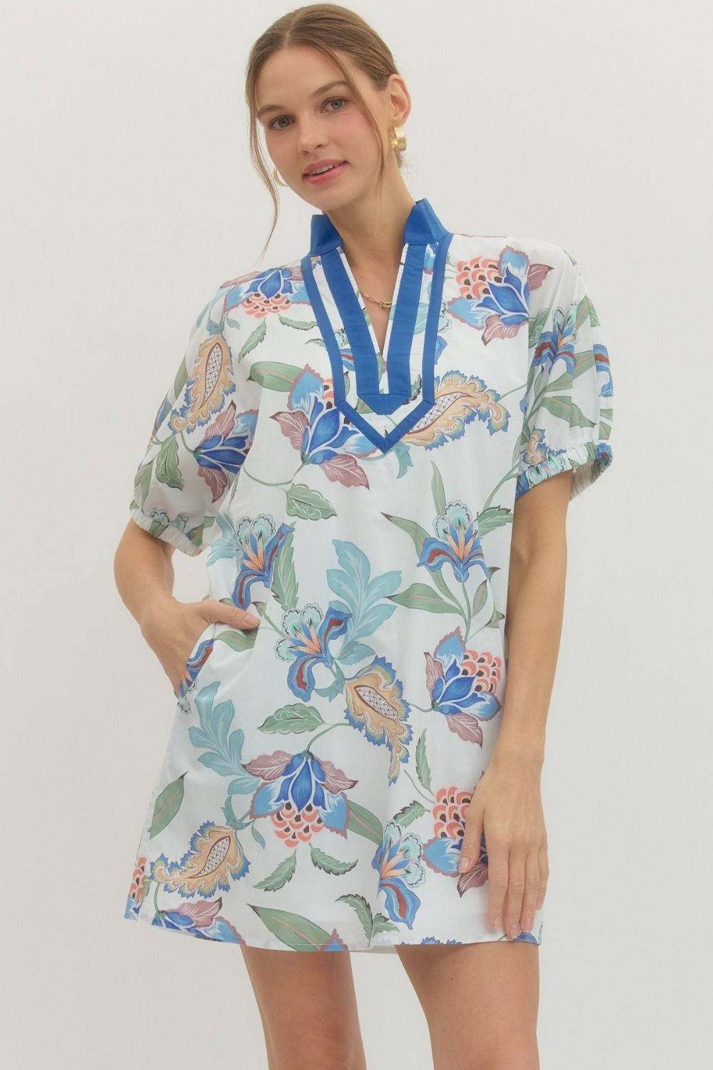 ENTRO INC Women's Dresses Floral Print Puff Sleeve Mini Dress