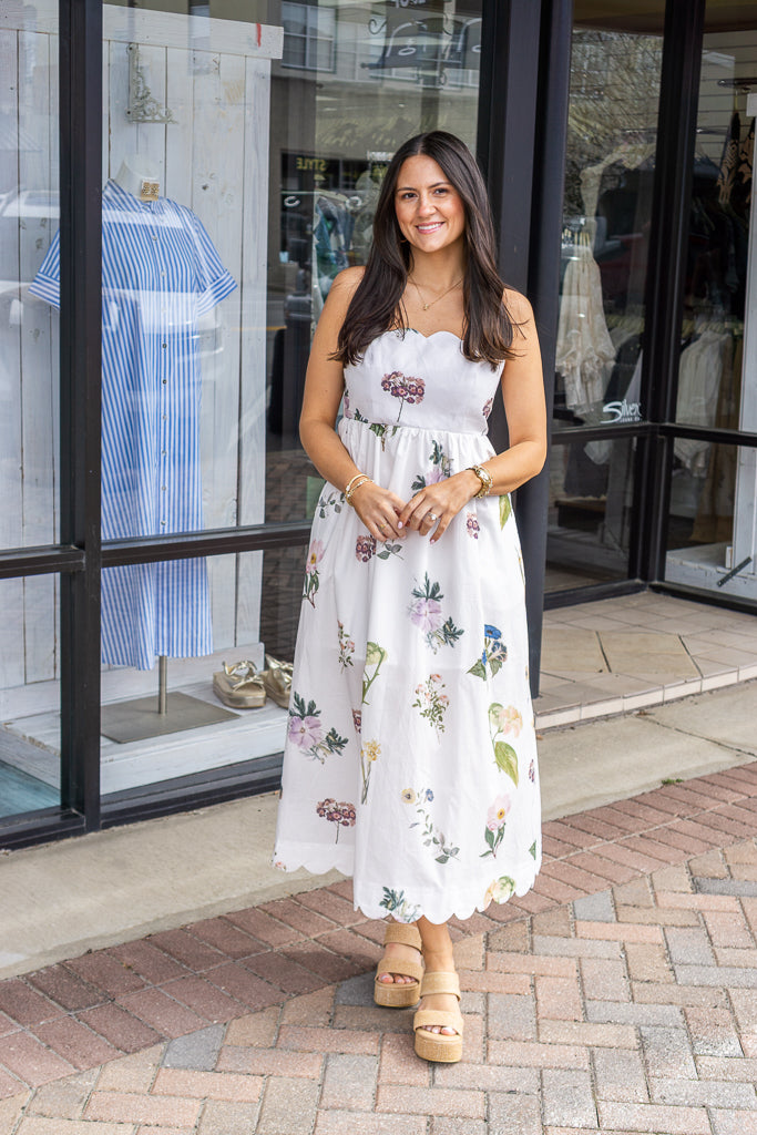 ENTRO INC Women's Dresses Floral Scallop Neckline Sleeveless Midi Dress