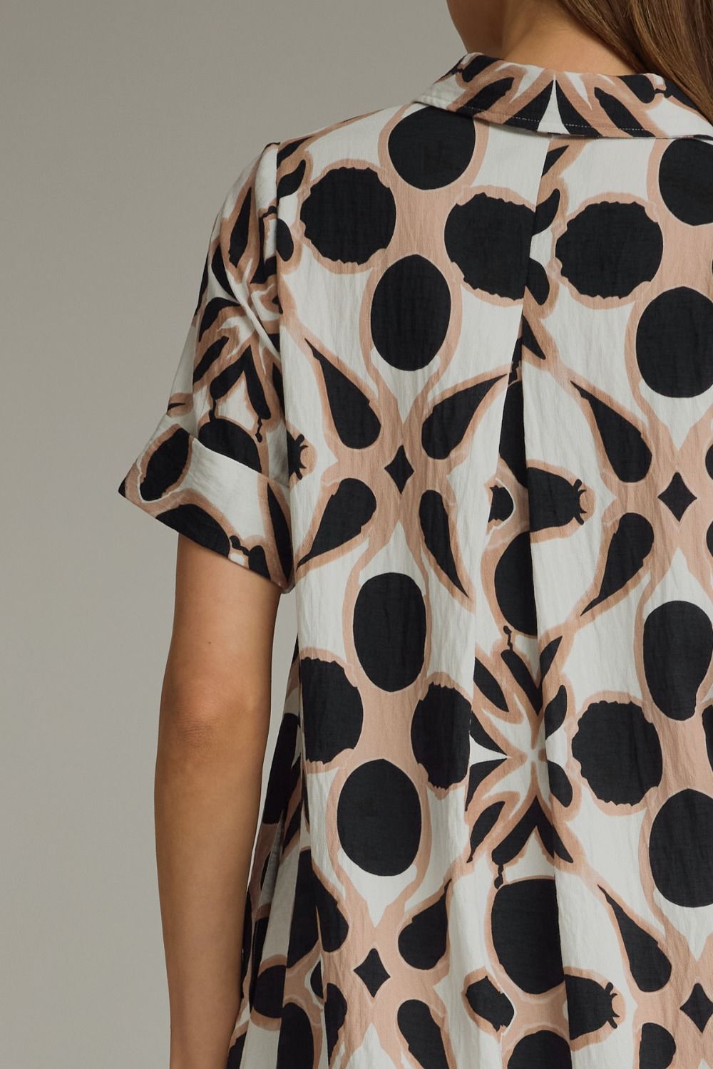 ENTRO INC Women's Dresses Pattern Print Short Sleeve Midi Shirt Dress