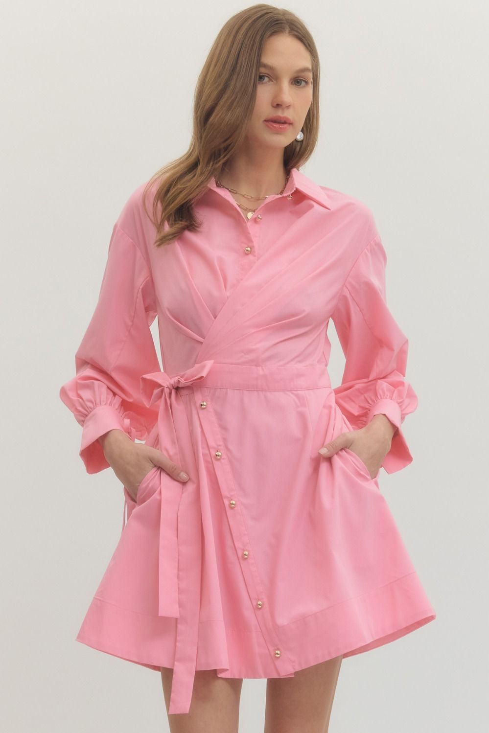 ENTRO INC Women's Dresses PINK / S Tie Waist Mini Dress D30660