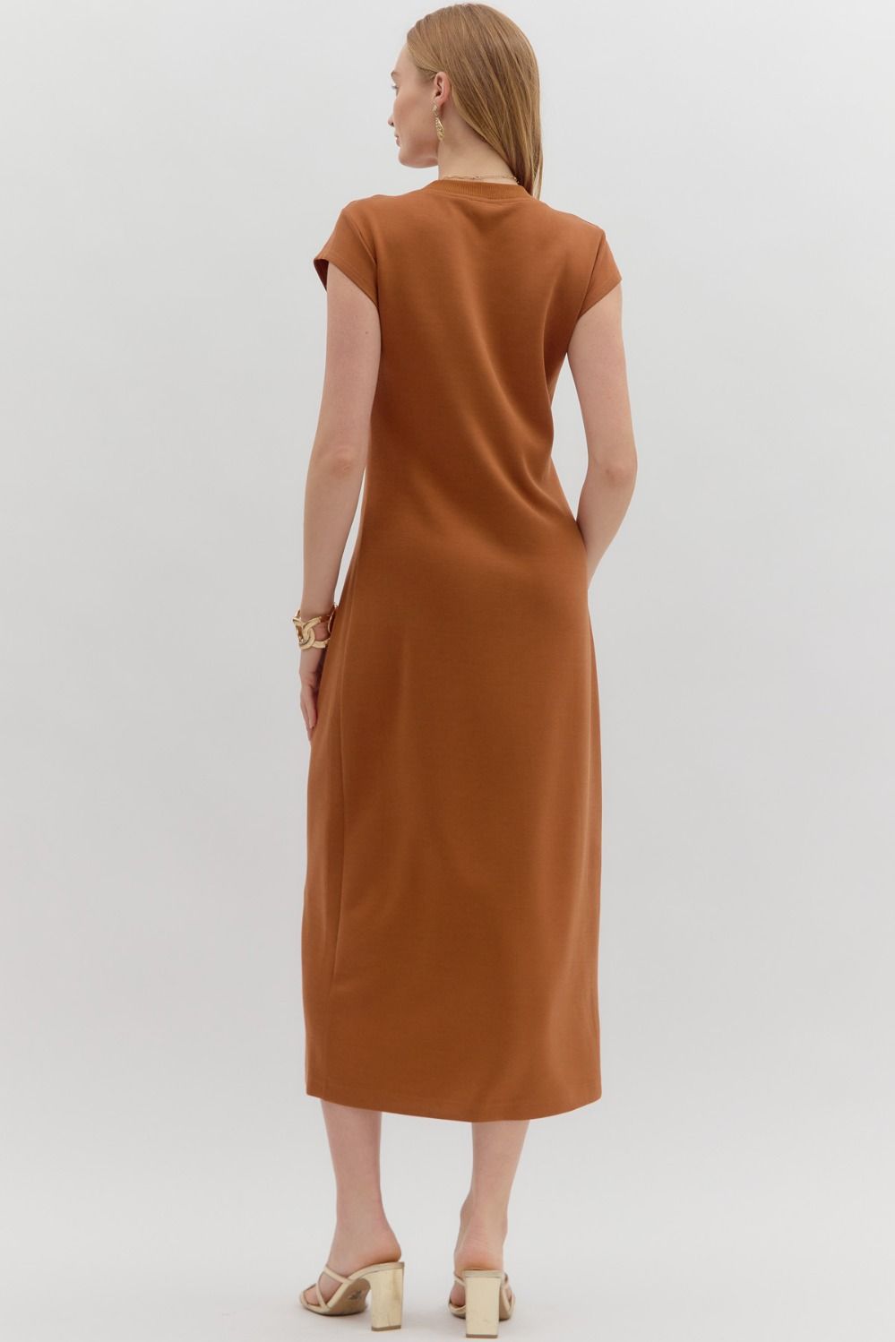 ENTRO INC Women's Dresses Solid Cap Sleeve Pullover Midi Dress