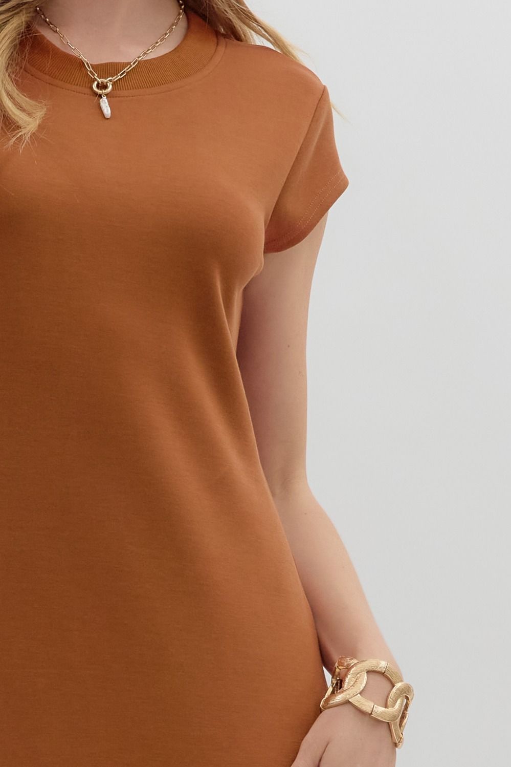 ENTRO INC Women's Dresses Solid Cap Sleeve Pullover Midi Dress