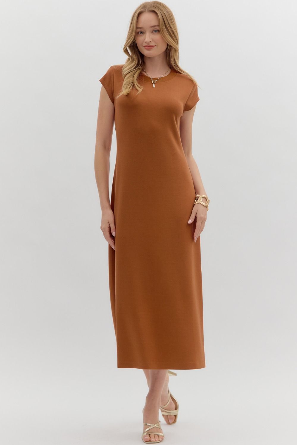 ENTRO INC Women's Dresses Solid Cap Sleeve Pullover Midi Dress