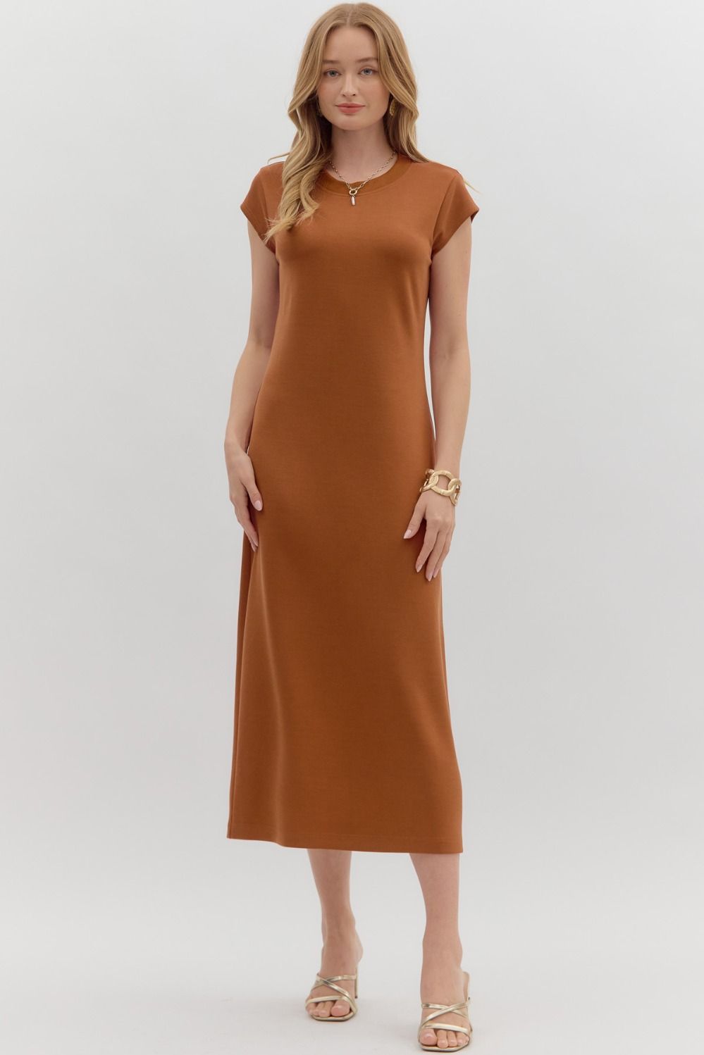 ENTRO INC Women's Dresses Solid Cap Sleeve Pullover Midi Dress