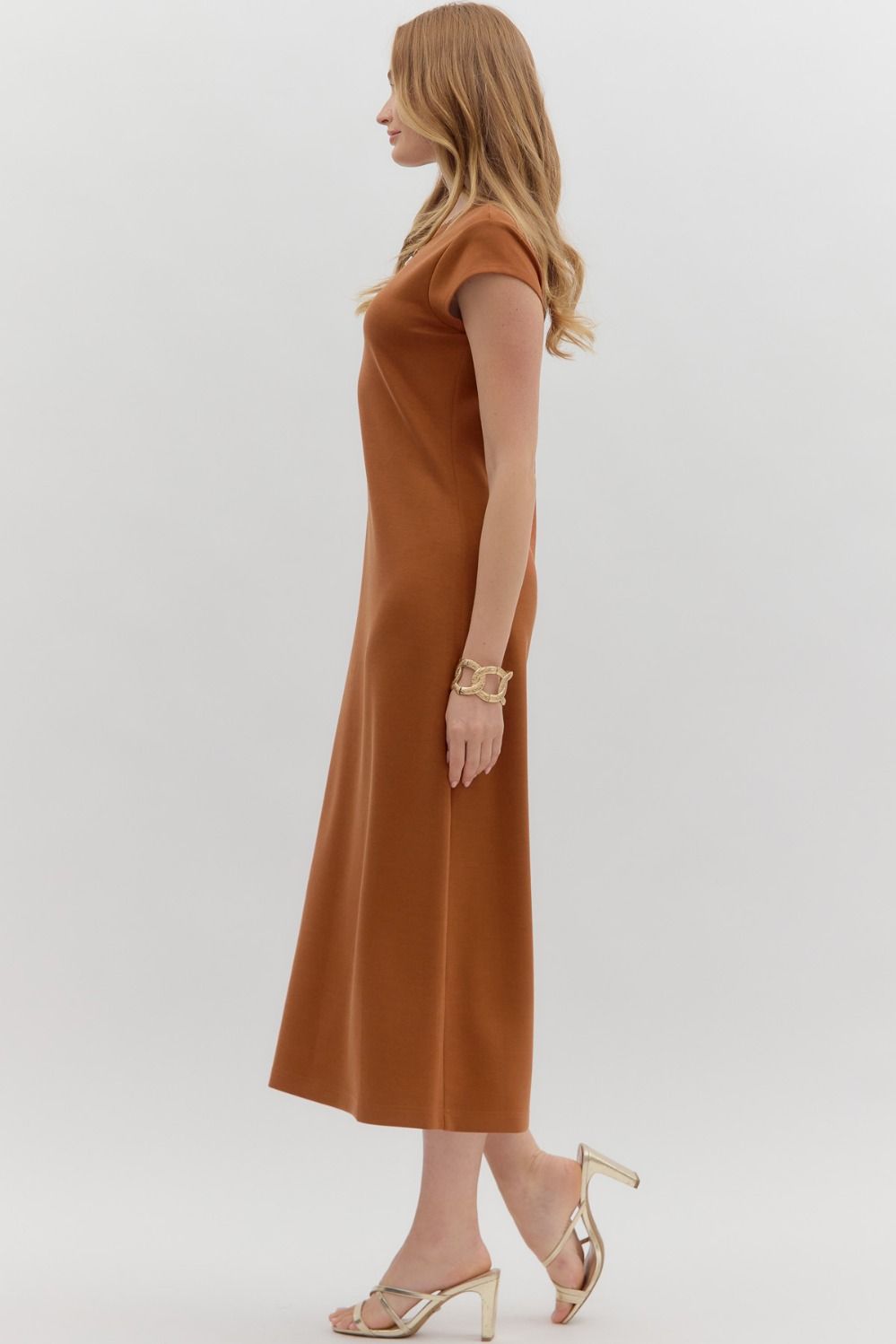 ENTRO INC Women's Dresses Solid Cap Sleeve Pullover Midi Dress