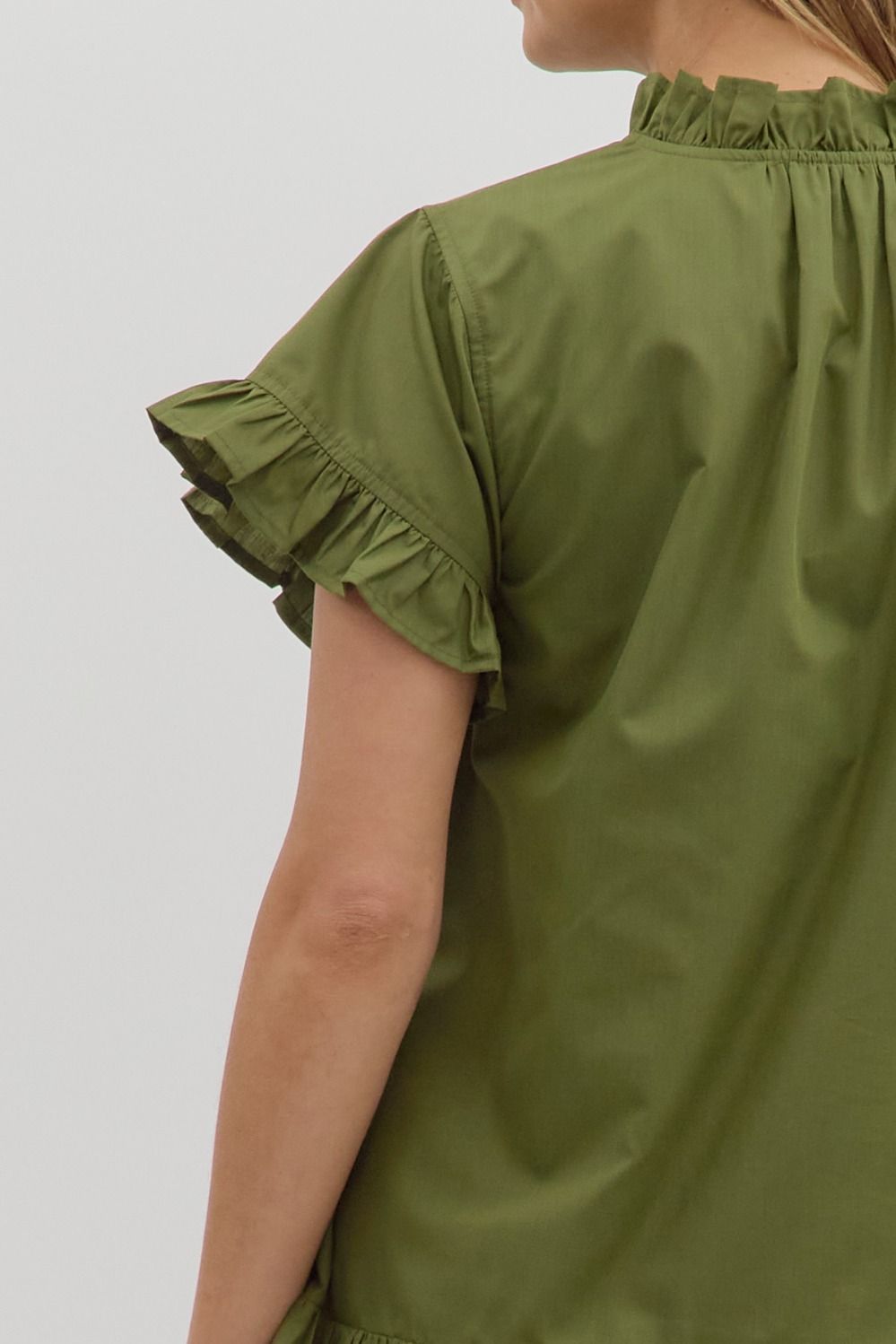 ENTRO INC Women's Dresses Solid Ruffle Accent Button Closure Ruffle Hem Mini Dress