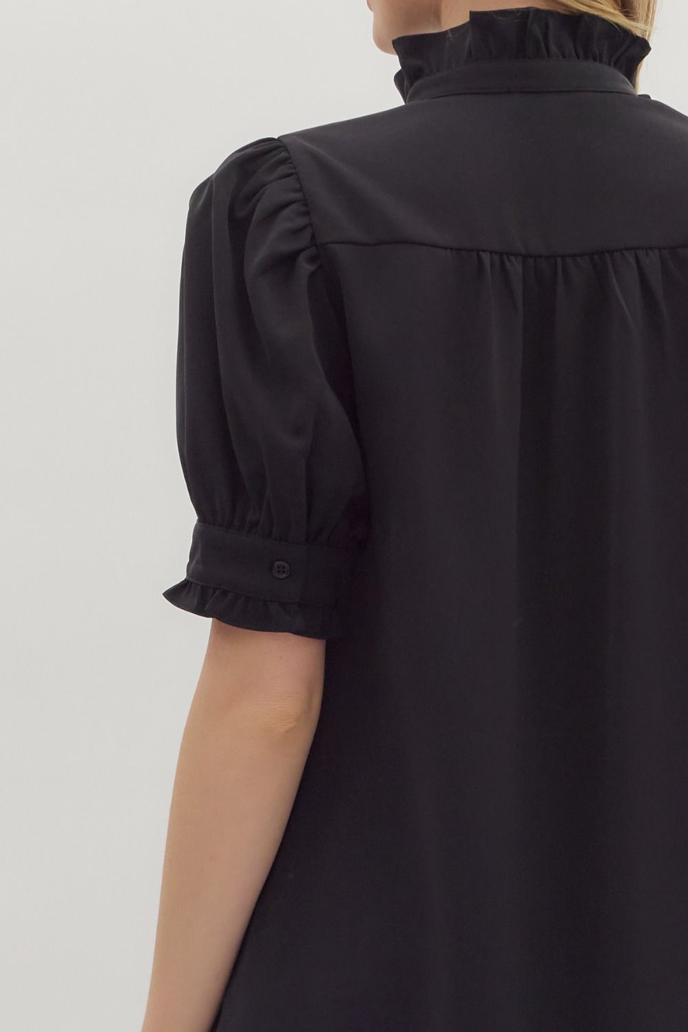 ENTRO INC Women's Dresses Solid Short Puff Sleeve Mini Dress || David's Clothing