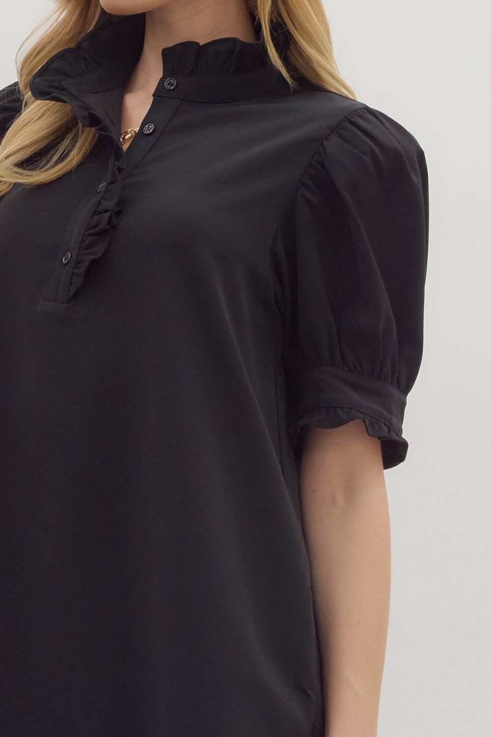 ENTRO INC Women's Dresses Solid Short Puff Sleeve Mini Dress || David's Clothing