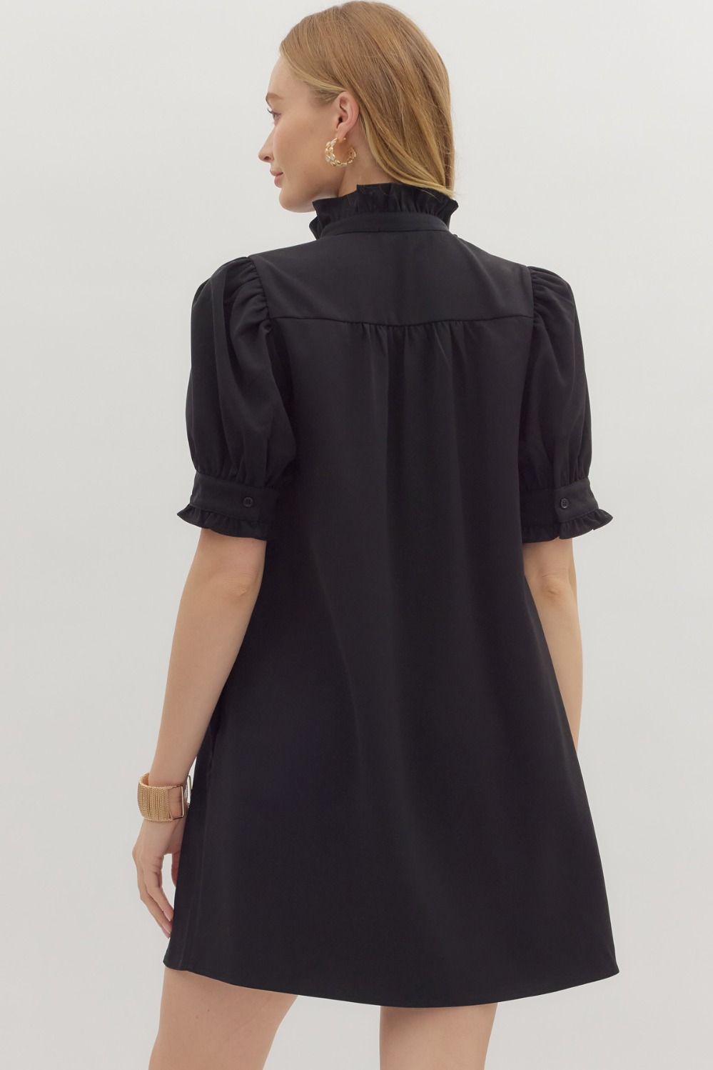 ENTRO INC Women's Dresses Solid Short Puff Sleeve Mini Dress || David's Clothing