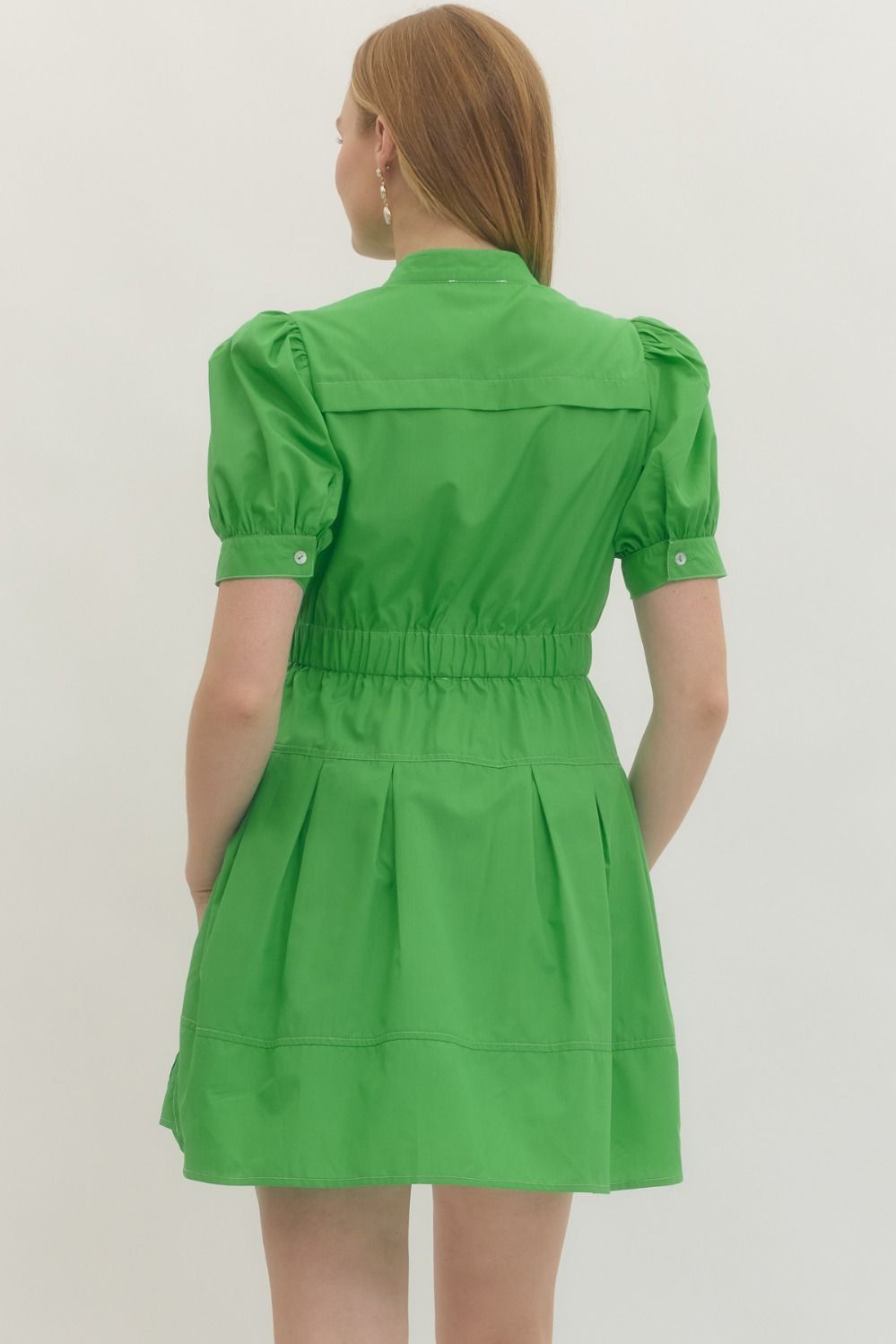 ENTRO INC Women's Dresses Solid short puff sleeve mini dress
