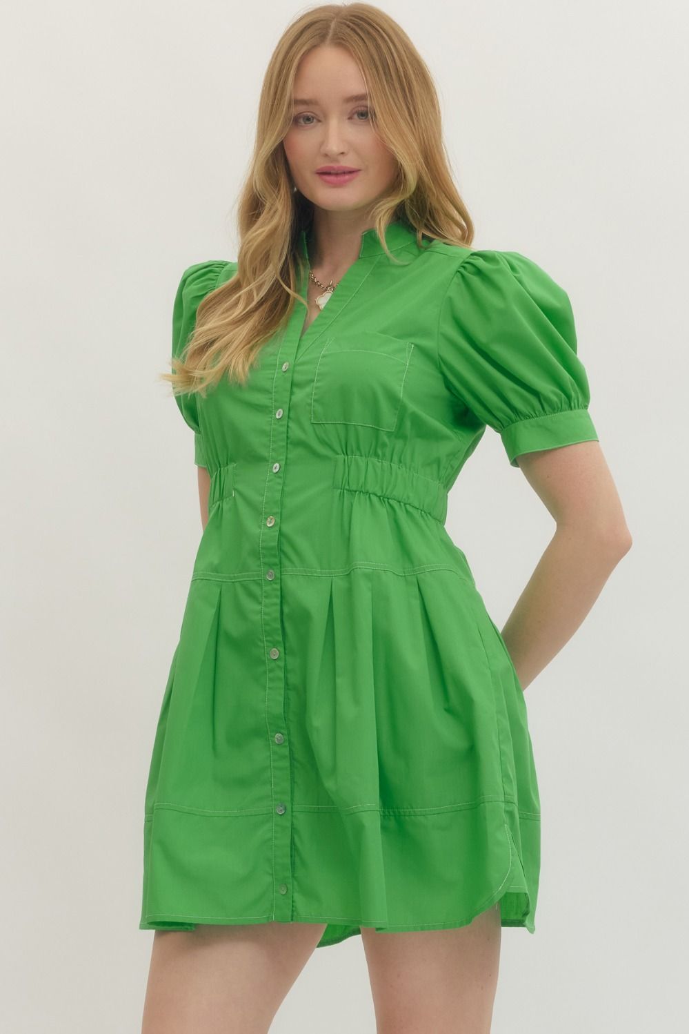 ENTRO INC Women's Dresses Solid short puff sleeve mini dress