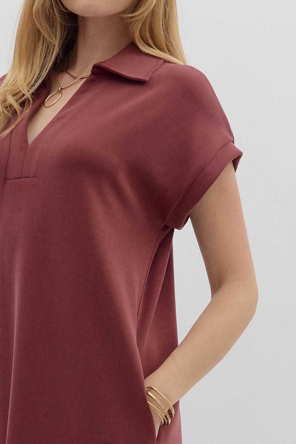 ENTRO INC Women's Dresses Solid Split Collar Scuba Midi Dress