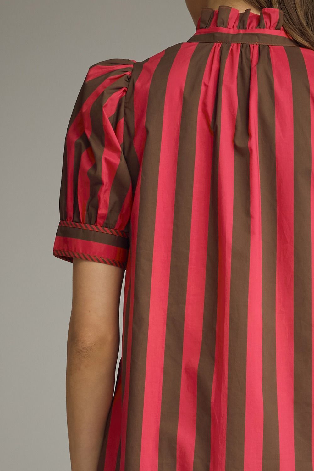 ENTRO INC Women's Dresses Stripe Print Short Puff Sleeve Midi Dress
