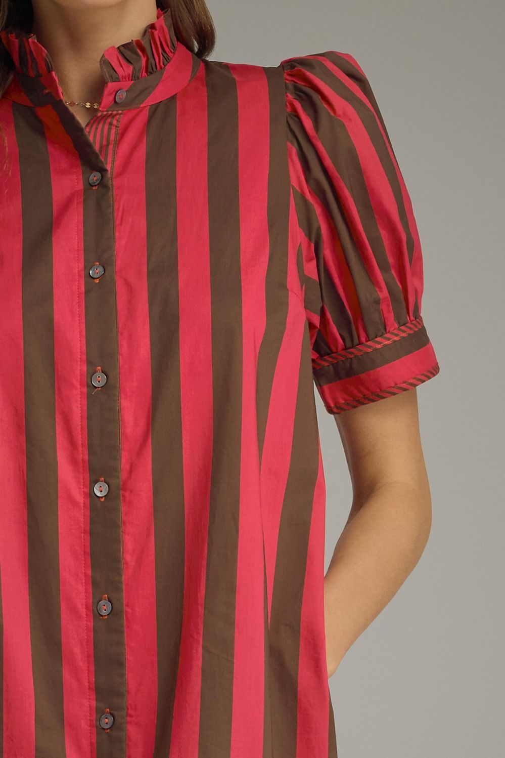 ENTRO INC Women's Dresses Stripe Print Short Puff Sleeve Midi Dress