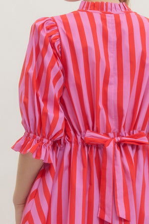 ENTRO INC Women's Dresses Striped 3/4 Puff Sleeve Mini Dress
