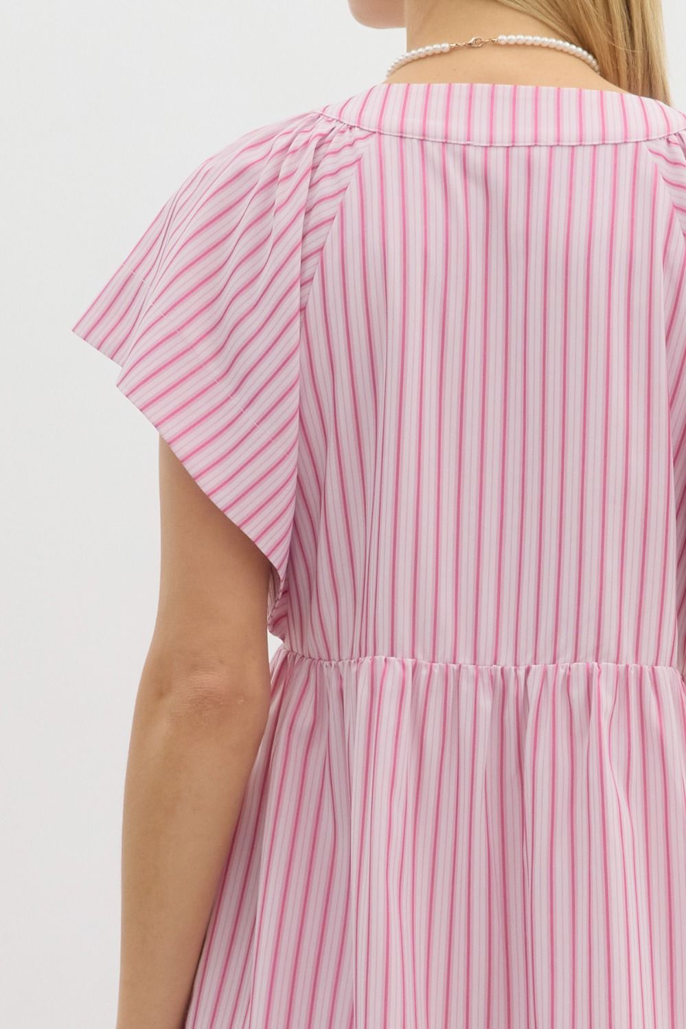 ENTRO INC Women's Dresses Striped Flutter Button Sleeve Midi Dress || David's Clothing