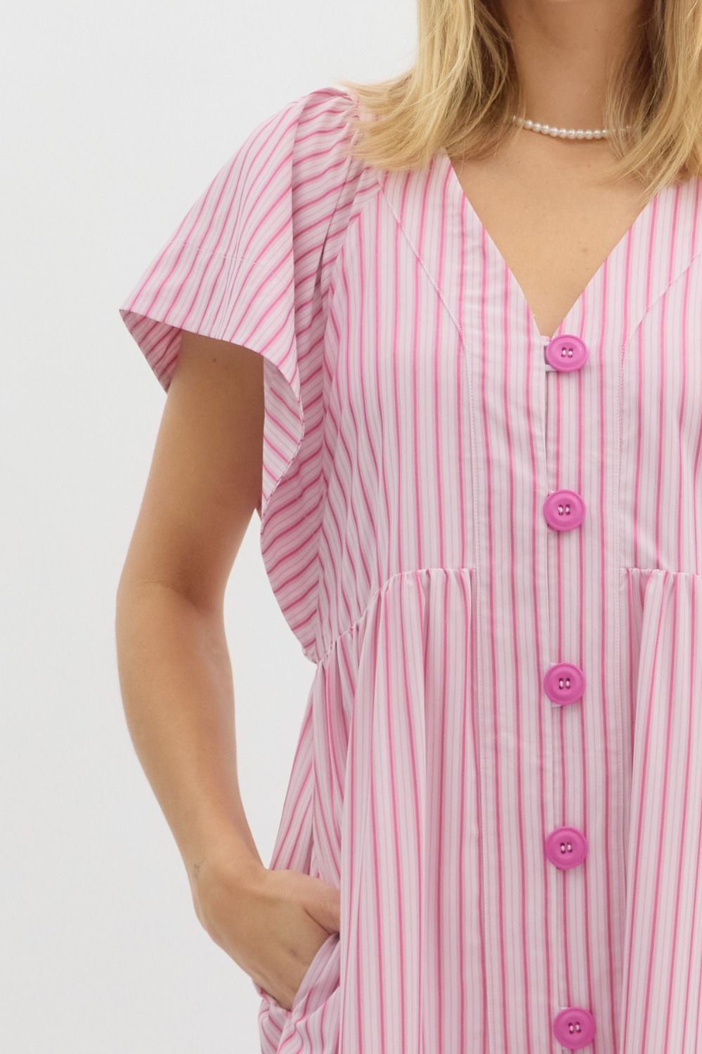 ENTRO INC Women's Dresses Striped Flutter Button Sleeve Midi Dress || David's Clothing