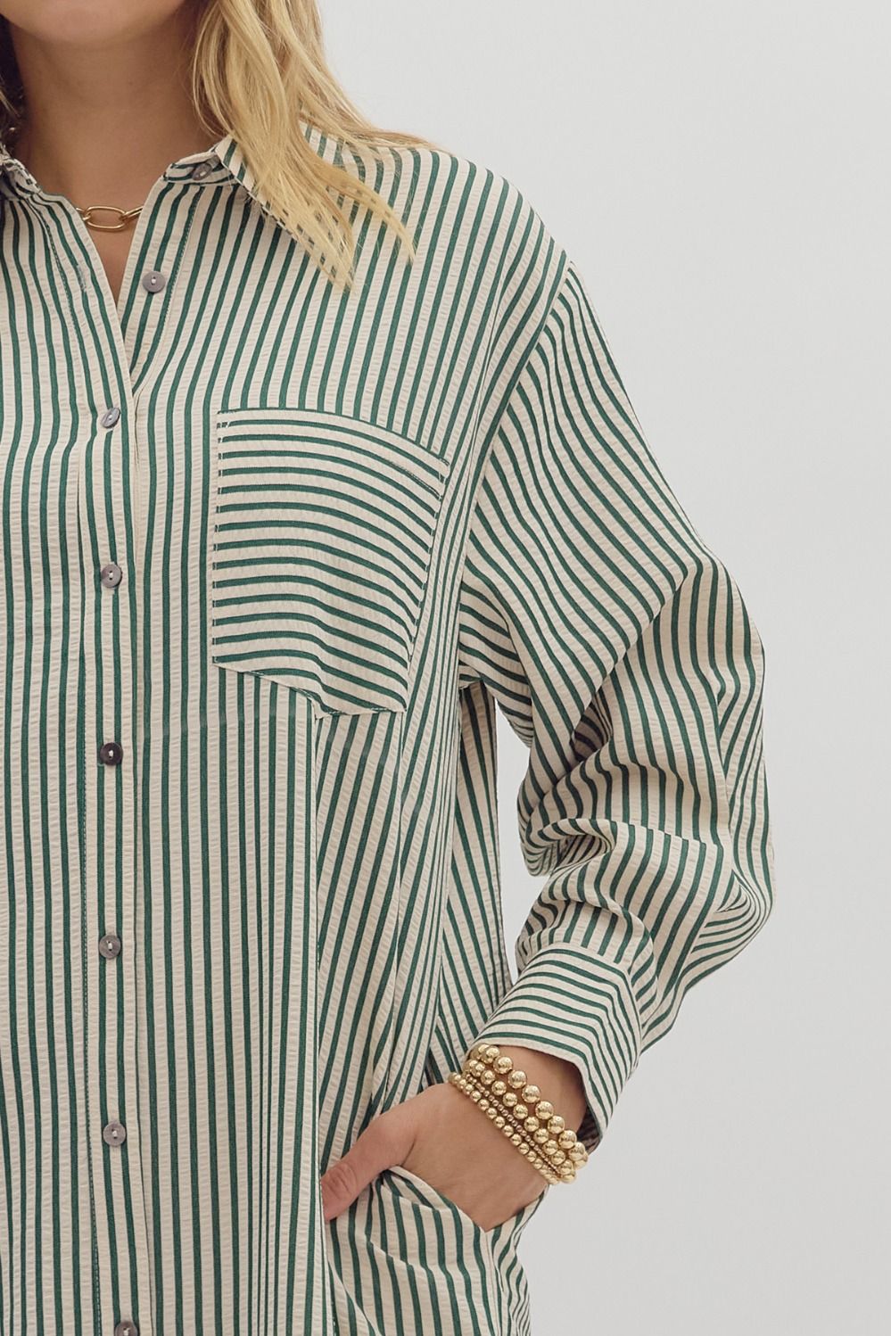 ENTRO INC Women's Dresses Textured Stripe Pattern Long Sleeve Midi Shirt Dress