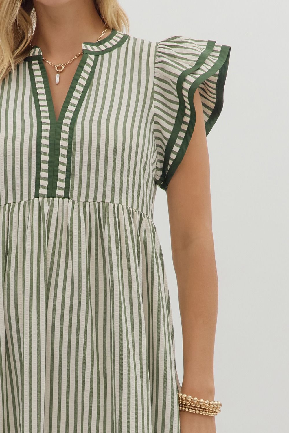 ENTRO INC Women's Dresses Textured Stripe Pattern Tiered Ruffle Flutter Sleeve Dress