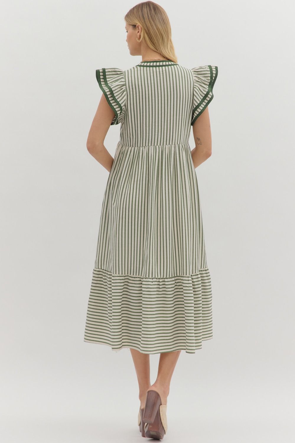 ENTRO INC Women's Dresses Textured Stripe Pattern Tiered Ruffle Flutter Sleeve Dress