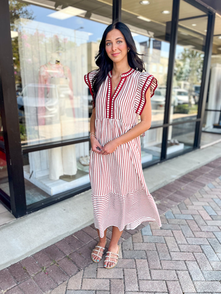 ENTRO INC Women's Dresses Textured Stripe Tiered Ruffle Flutter Sleeve