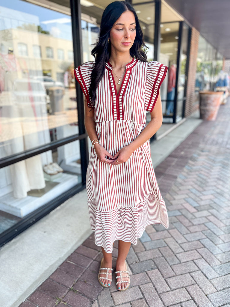 ENTRO INC Women's Dresses Textured Stripe Tiered Ruffle Flutter Sleeve