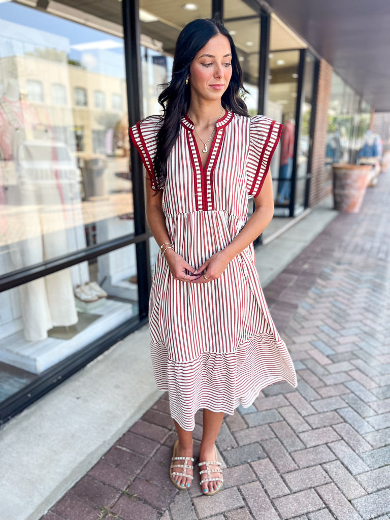 ENTRO INC Women's Dresses Textured Stripe Tiered Ruffle Flutter Sleeve