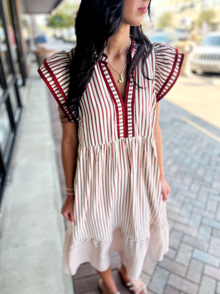 ENTRO INC Women's Dresses Textured Stripe Tiered Ruffle Flutter Sleeve