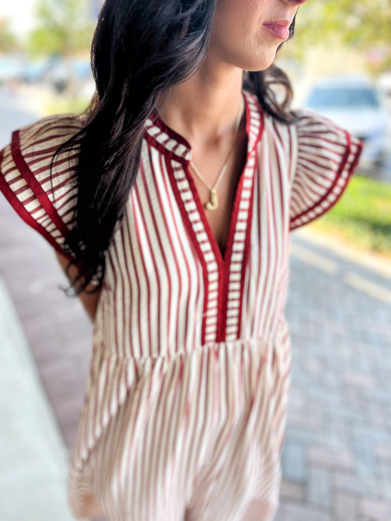 ENTRO INC Women's Dresses Textured Stripe Tiered Ruffle Flutter Sleeve