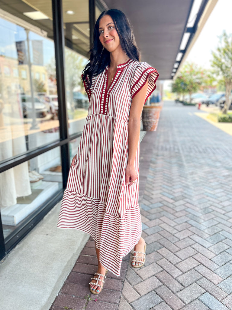 ENTRO INC Women's Dresses Textured Stripe Tiered Ruffle Flutter Sleeve