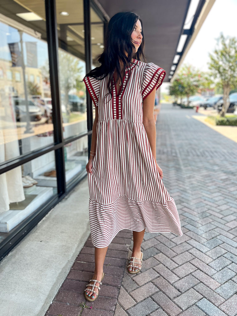 ENTRO INC Women's Dresses Textured Stripe Tiered Ruffle Flutter Sleeve