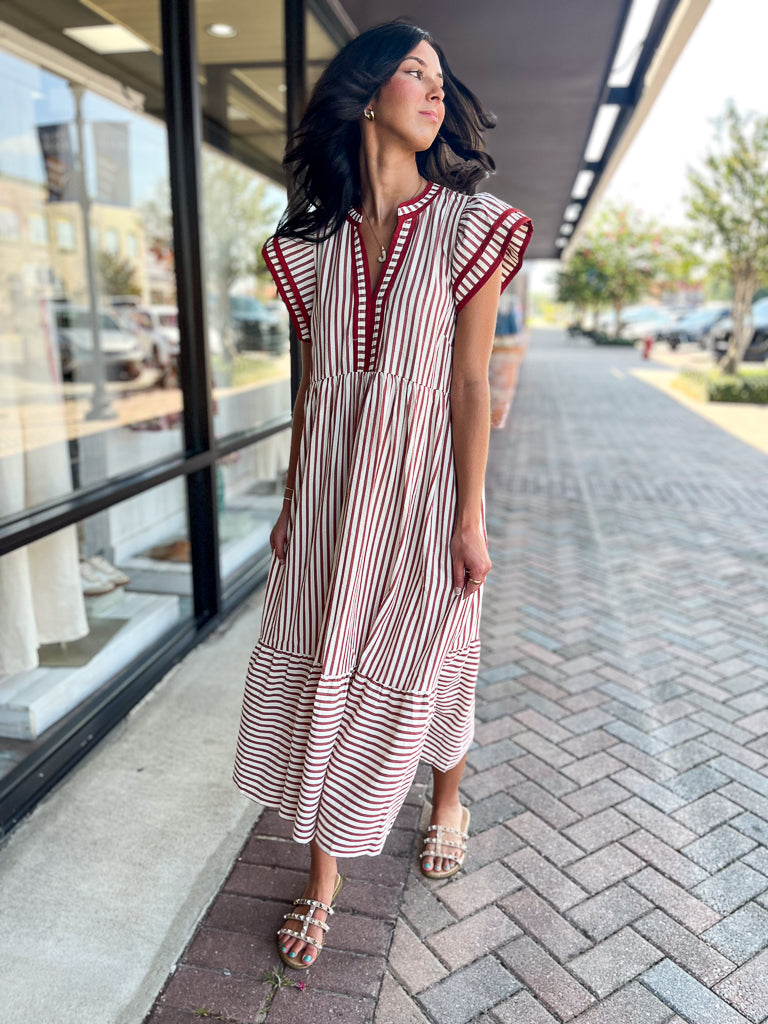 ENTRO INC Women's Dresses Textured Stripe Tiered Ruffle Flutter Sleeve