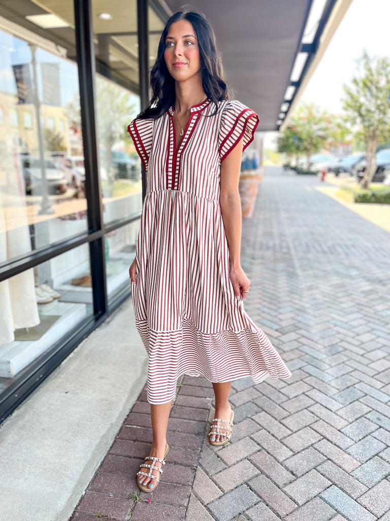 ENTRO INC Women's Dresses Textured Stripe Tiered Ruffle Flutter Sleeve