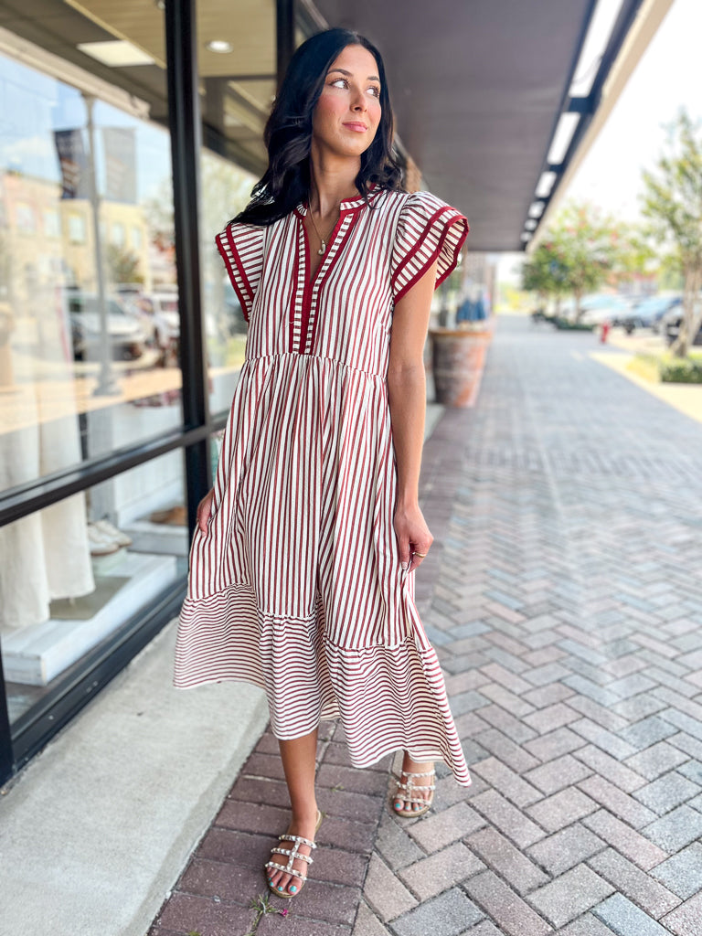 ENTRO INC Women's Dresses Textured Stripe Tiered Ruffle Flutter Sleeve