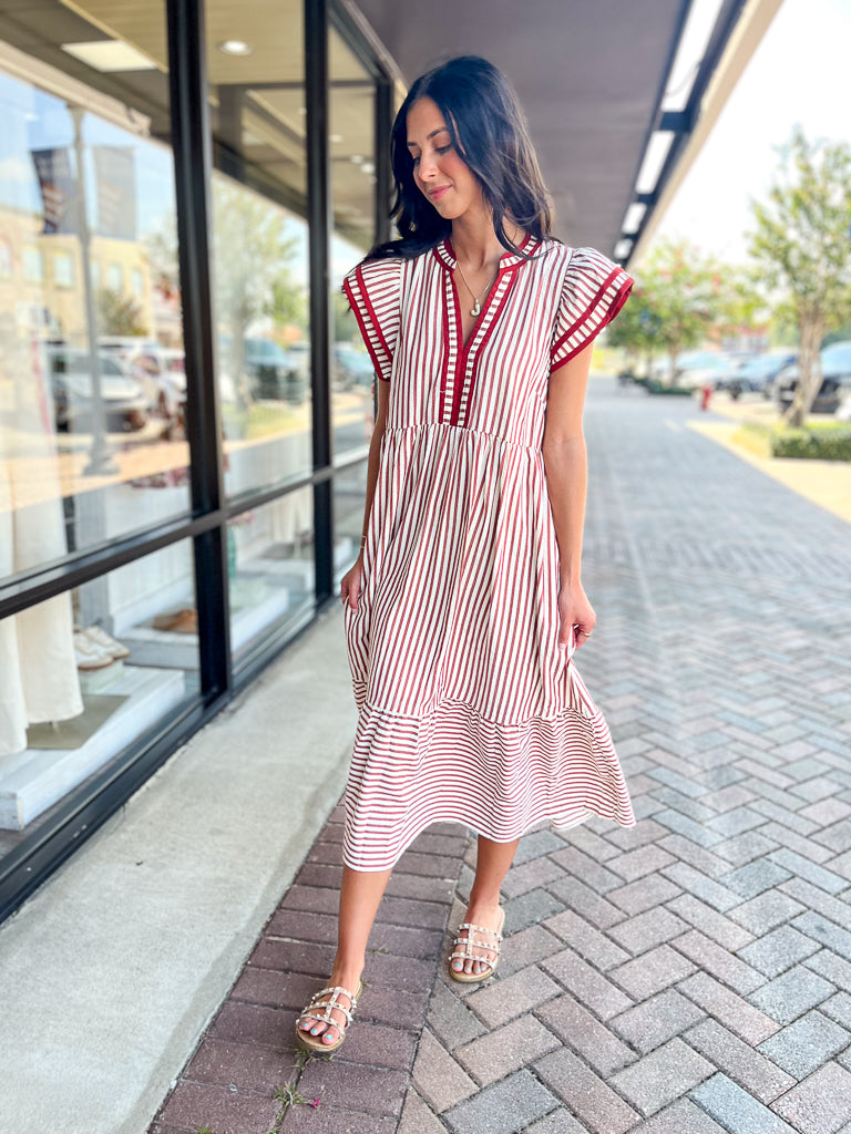 ENTRO INC Women's Dresses Textured Stripe Tiered Ruffle Flutter Sleeve