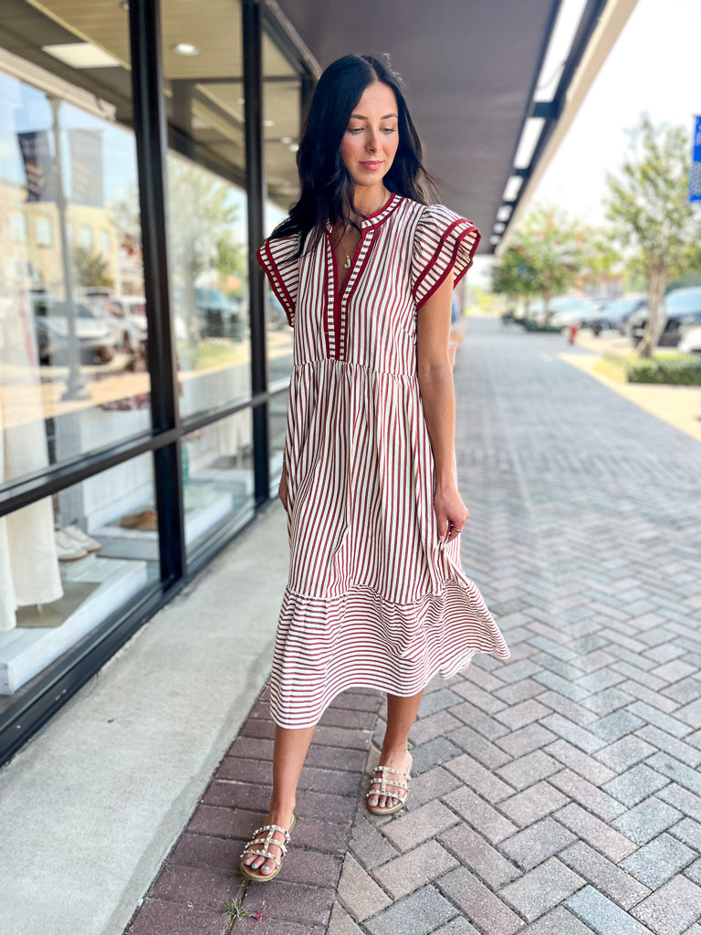 ENTRO INC Women's Dresses Textured Stripe Tiered Ruffle Flutter Sleeve