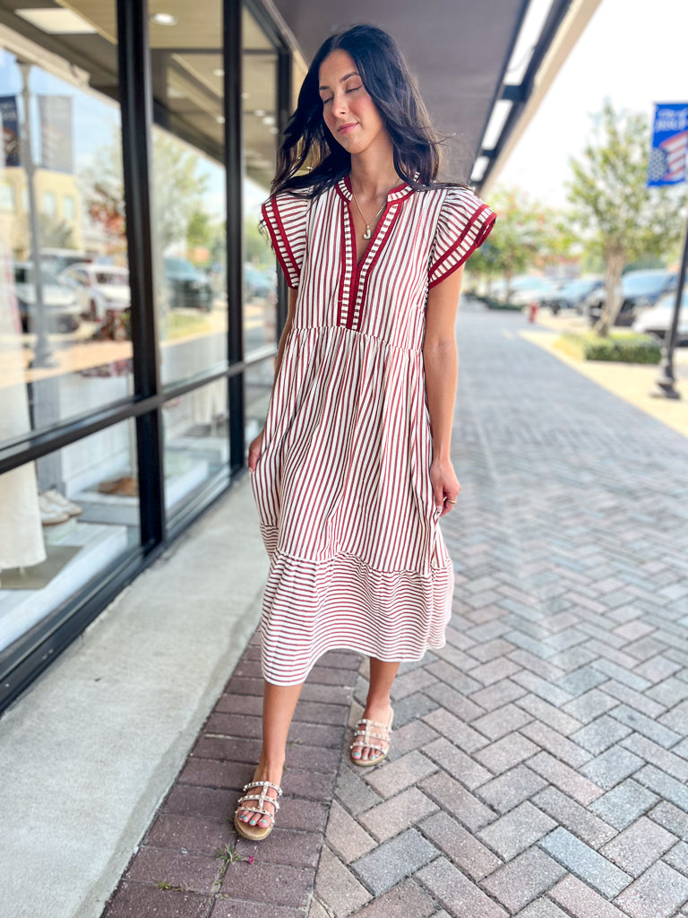 ENTRO INC Women's Dresses Textured Stripe Tiered Ruffle Flutter Sleeve