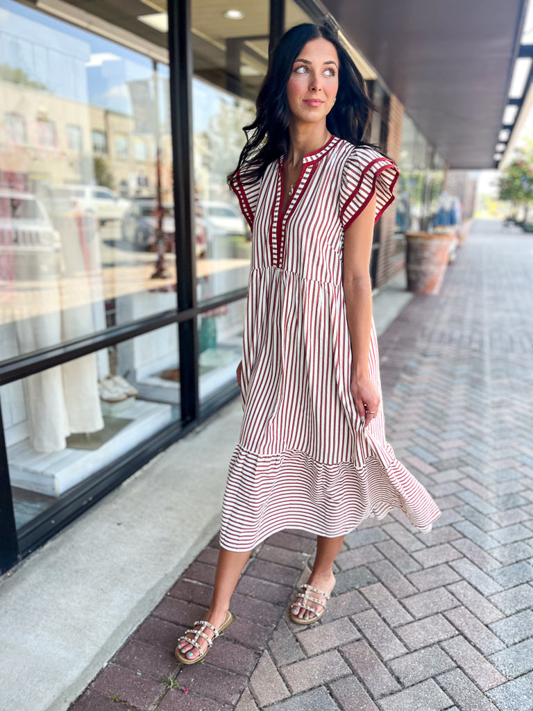 ENTRO INC Women's Dresses Textured Stripe Tiered Ruffle Flutter Sleeve