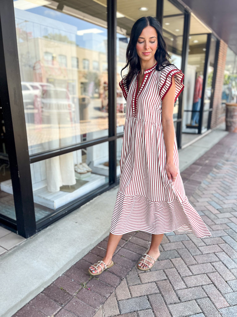 ENTRO INC Women's Dresses Textured Stripe Tiered Ruffle Flutter Sleeve