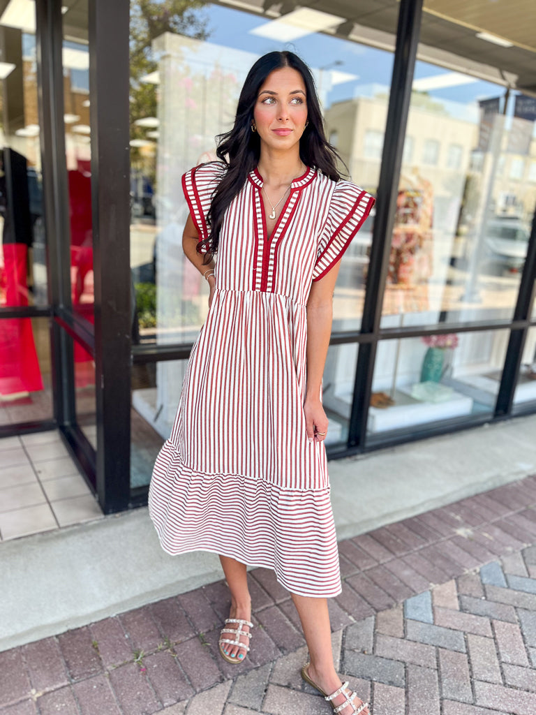 ENTRO INC Women's Dresses Textured Stripe Tiered Ruffle Flutter Sleeve