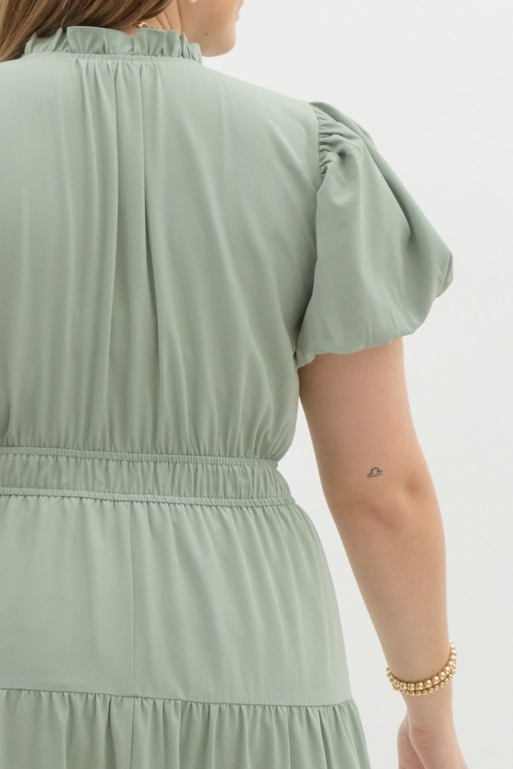 ENTRO INC Women's Dresses V-Neck Bubble Sleeve Tiered Midi Dress Plus Size || David's Clothing