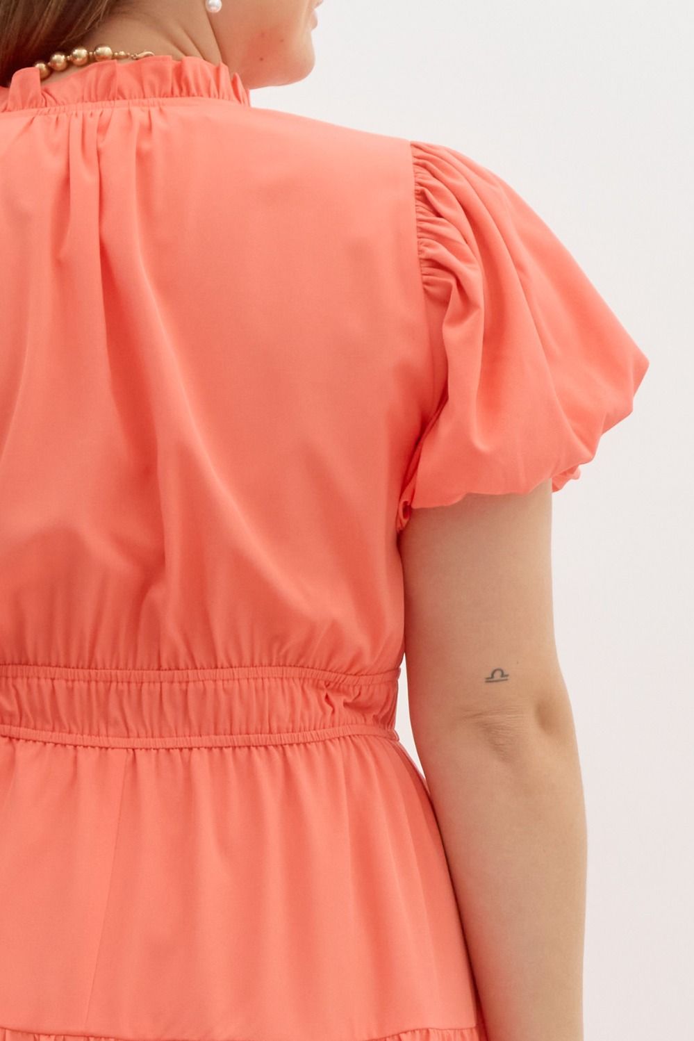 ENTRO INC Women's Dresses V-Neck Bubble Sleeve Tiered Midi Dress Plus Size || David's Clothing